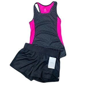 Champion Athletic Set Polka Dot Racerback Tank & Black Shorts Girl's Small 6/6X
